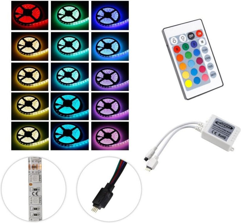 Trade Shop Traesio - Trade Shop - rgb-led-streifen 5 meter 300 smd 5050 klebestreifenrolle mit fernbedienung -