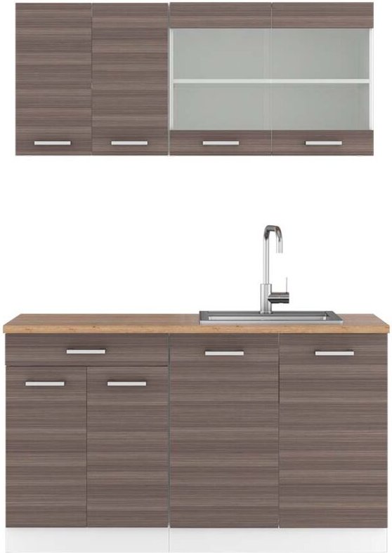 Vicco - Singleküche R-Line, Edelgrau/Weiß, 140 cm , ap Eiche