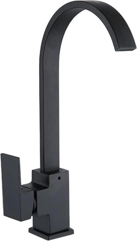 Quadratische Küchenarmatur mit hohem Auslauf – Küchenspülen-Mischbatterie (breiter schwarzer Winkel)