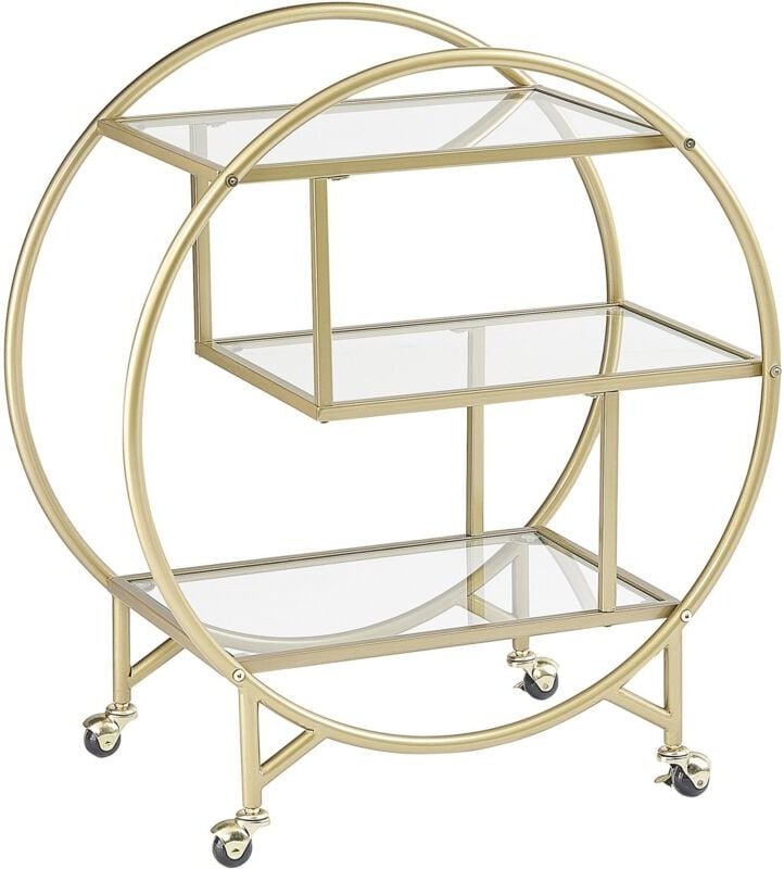 Servierwagen Transparent und Gold Glas rund mit Rollen Metallgestell glamourös moderne Ablagemöglichkeit für Küche Terra...
