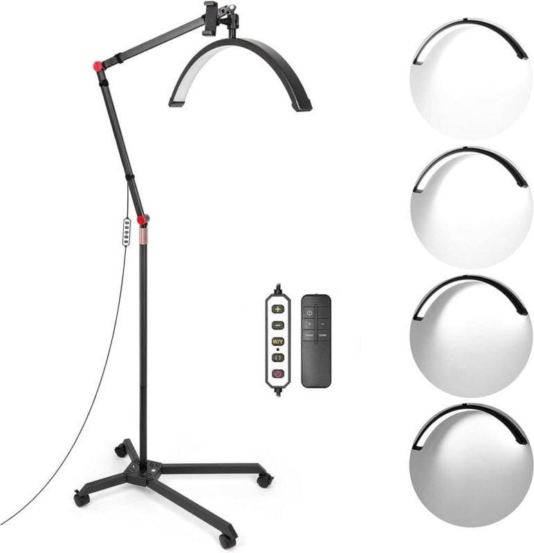 Led Wimpern Lampe Halbmond Lampe mit Rollen, Einstellbare Höhe & Helligkeit, Mobil Kosmetiklampe Nagellampe mit Handyhal...