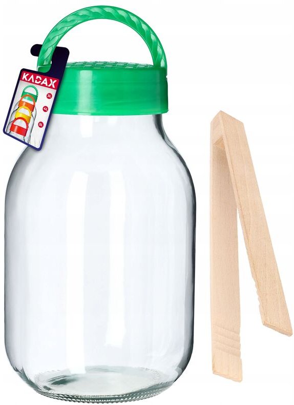 Kadax - Einweckglas mit Zangen, Gurkenglas mit Deckel aus Kunststoff, Glasballon,