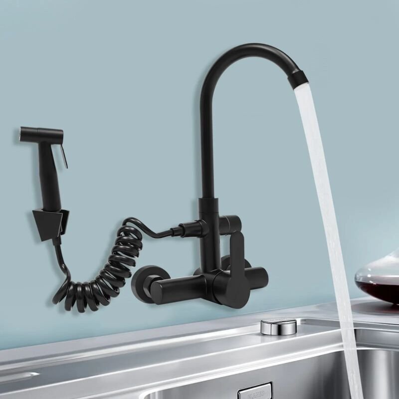 Küchenwandhahn, drei Sprühmodi, 180 ° Drehung, Badezimmer, Küche, Duschbeckenhahn