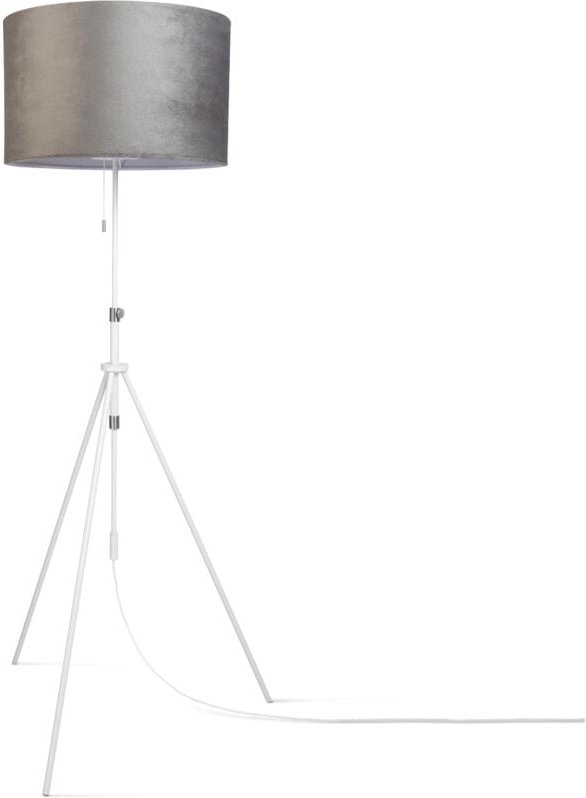 Pendelleuchte Stehleuchte Dreibein Wohnzimmer Lampenschirm Velours Unifarben E27 Grau Weiß (Ø45.5 cm), Stehleuchte Typ 2...
