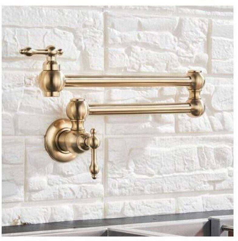 Wandmontierte Küchenarmatur, Kaltwasserhahn, 2 Griffe, 360° schwenkbar, flexible Küchenarmatur, ausziehbare Küchenarmatu...