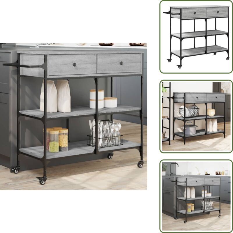The Living Store Küchenwagen Grau Sonoma 105x42x95 cm Holzwerkstoff - Holz Küchenwagen