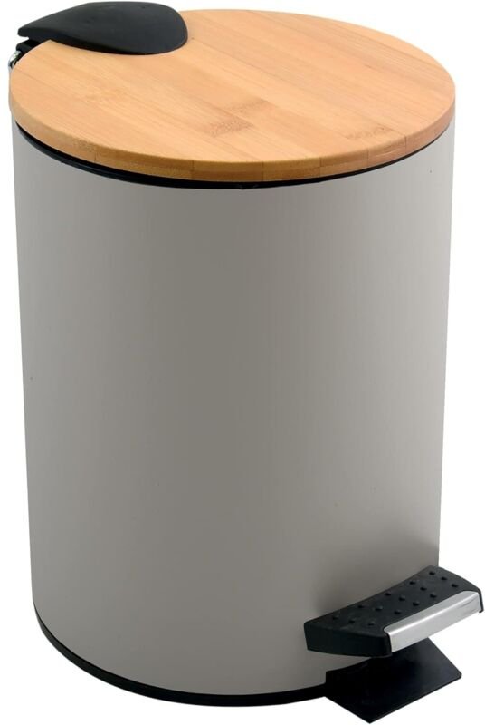 Treteimer aus Stahl und Bambus, 3 Liter, matttaupe