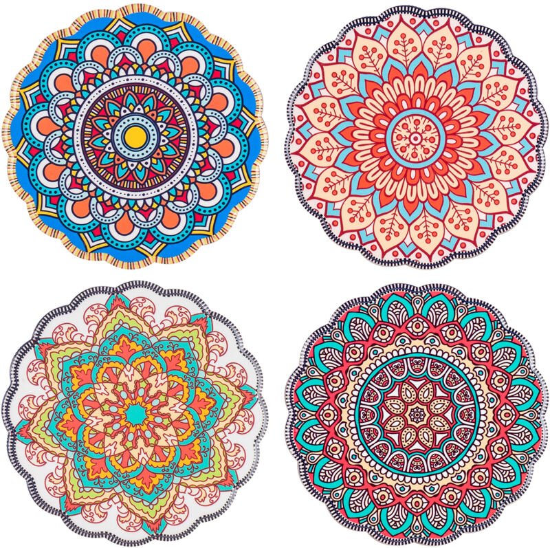 Signes Grimalt - Mandala Coasters 4U – Set mit 4 runden grauen Keramikuntersetzern