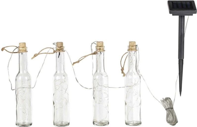 Außenlampe Lichterkette Garten Solarlampe 4-flammig, LED Terrassenleuchte Glas Flaschen klar Gartendeko, 12x LED warmwei...
