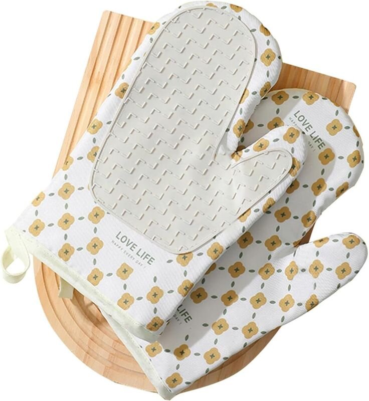 CCYKXA Ofenhandschuhe, 2er-Set doppellagige Küchenhandschuhe aus Silikon und Baumwolle, rutschfest, wasserdicht und hitz...