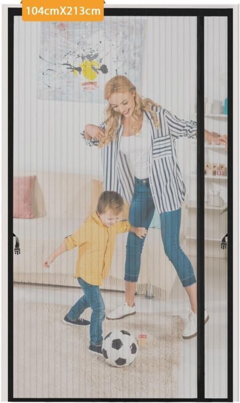 Magnet Fliegengitter Tür, 100x210 cm Schwarz Insektenschutz Balkontür, Fliegengittertür Ohne Bohren, Automatisch Verschl...