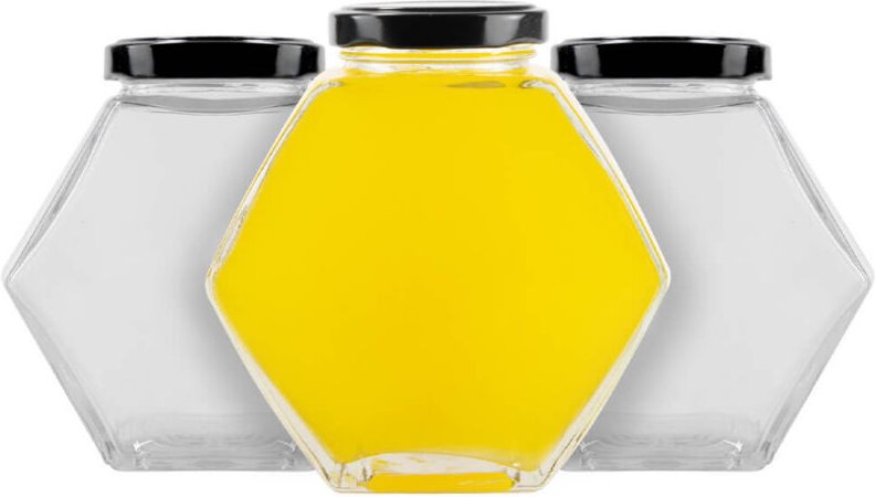 12 sechseckige Dekogläser 380ml Marmelade Gewürze