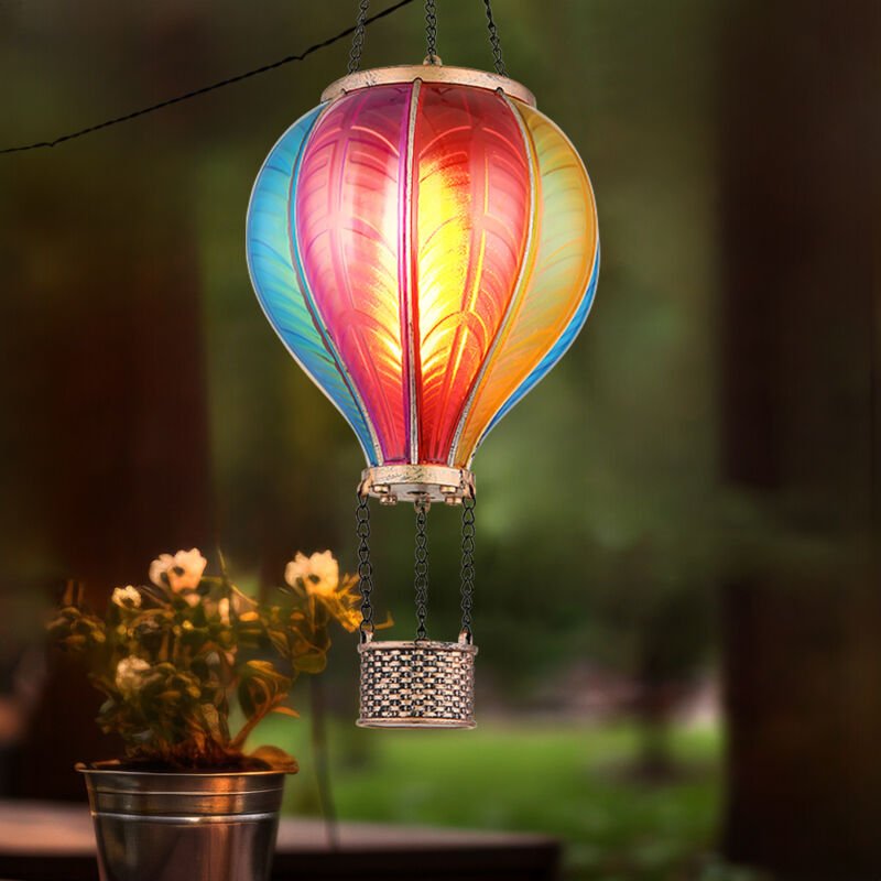 Solarlampe Hängeleuchte Außenlampe Heißluftballon bunt Feuereffekt Gartendeko Balkonlampe, 20x 0,5W 1600K warmweiß, DxH ...