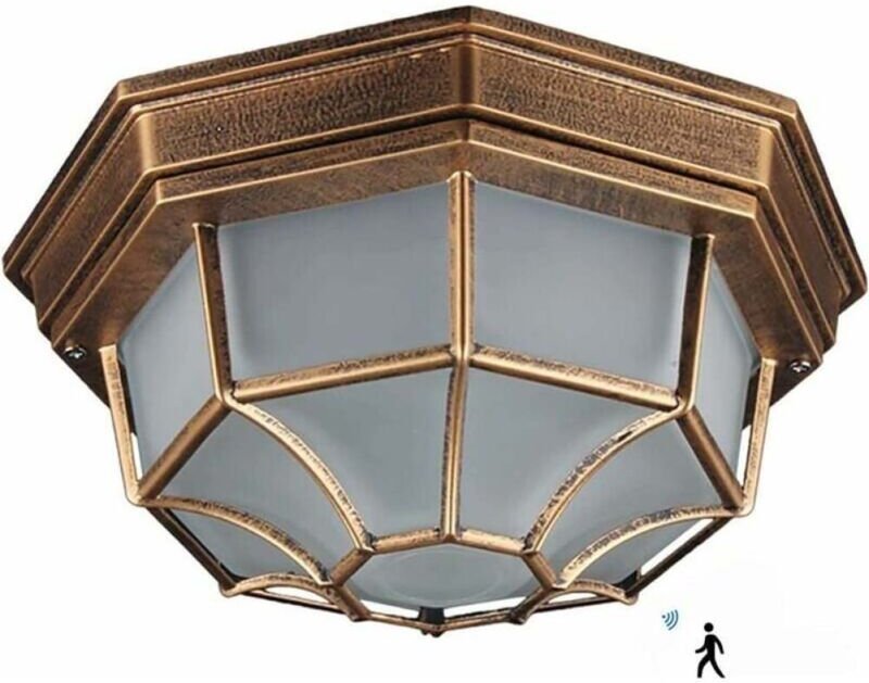 12W LED-Außendeckenleuchte mit Bewegungsmelder, Außenwandleuchte, classique Metall/Glas-Bronze-Außenlampe, Deckenleuchte...