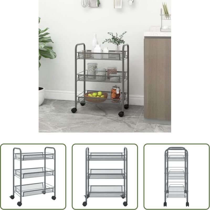vidaXL Stauraum - Küchenwagen 3 Etagen Grau 46x26x64 cm Eisen