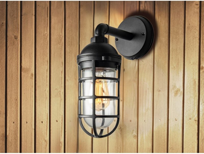 Konstsmide - Außenwandleuchte olbia aus Aluminium Schwarz & Klarglas, Höhe 33cm