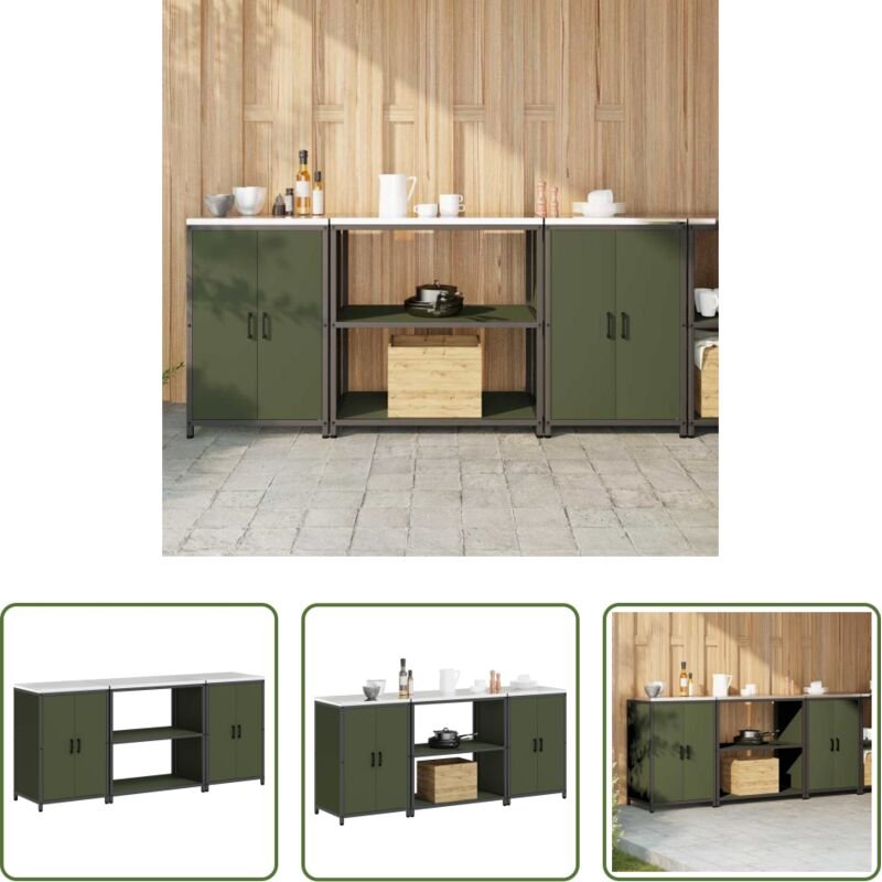 vidaXL Stahlregal - Aufbewahrungsset für die Küche mit Regal 3 pcs Olive Grün