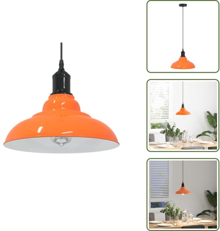 The Living Store Pendelleuchte Höhenverstellbar E27 Orange Glänzend Ø31cm Metall - Vintage-Design