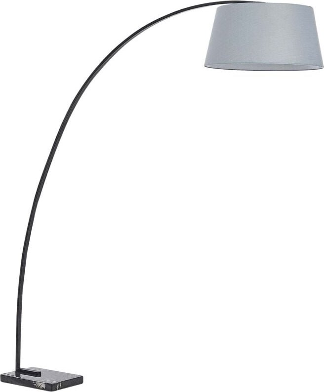 Stehlampe Grau Metall 188 cm Stoffschirm Marmorfuß langes Kabel mit Schalter Bogenlampe Modernes Design