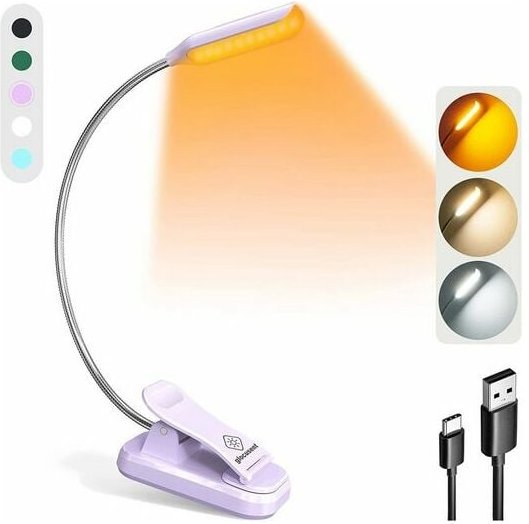 Klemmleuchte, Klemmlampen, Tischlampe, Mini Nachttischlampe Leselampen, 3 Farben und 3 Helligkeitsstufen, Leichtes Buchl...