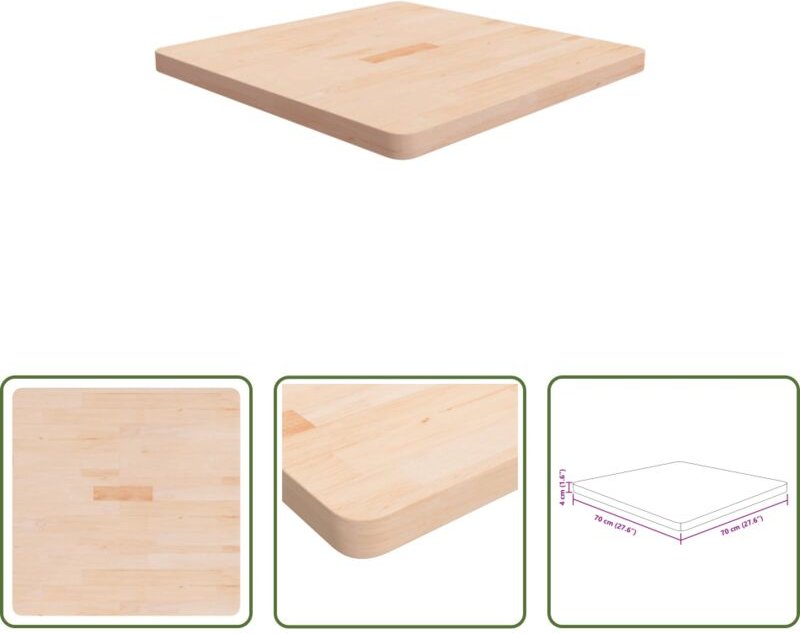 vidaXL Quadratische Tischplatte - Tischplatte Quadratisch 70x70x4 cm Eichenholz Unbehandelt