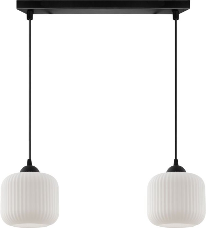 Riffle Hängelampe Schwarz 2 Flache Weisse Zylinderlampenschirme E27