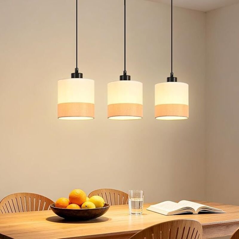 GBLY Pendelleuchte Esszimmer Hängeleuchte Vintage 3 Flammig Stoff Esstischlampe Höhenverstellbar E27 Retro Weiß Für Wohn...
