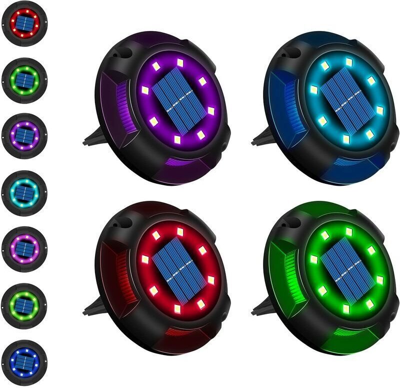 Solar-Außenstrahler, 12 LEDs, 7 Farben, Solar-Gartenleuchte, Einbaustrahler mit großem Solarpanel, wasserdicht, IP65, So...