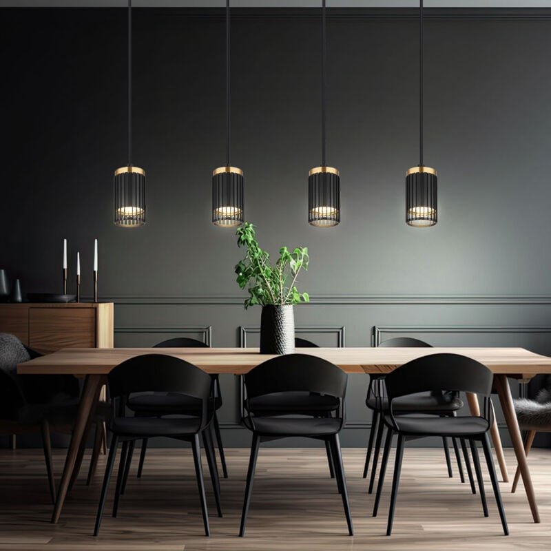 Hängelampe Pendelleuchte Hängeleuchte Esszimmerlampe 4 Flammig schwarz goldfarben, Aluminium Metall, 4x GU10 Fassungen, ...