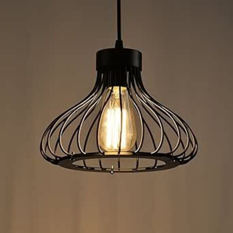 E27 Industrielle Vintage Metall Käfig Pendelleuchte Schwarz Retro Vintage Deckenleuchte Pendelleuchte Käfig Antike Pende...