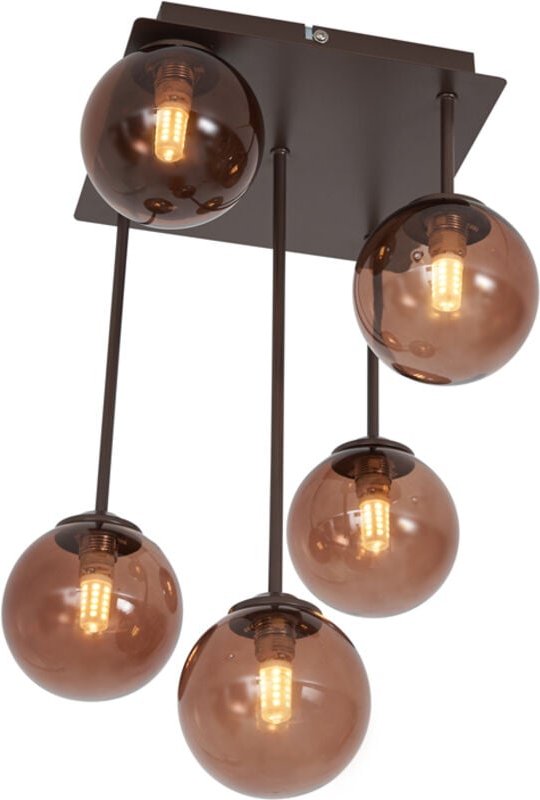 Design-Deckenleuchte Bronze mit bronzefarbenem Glas, 5-flammig - Athen