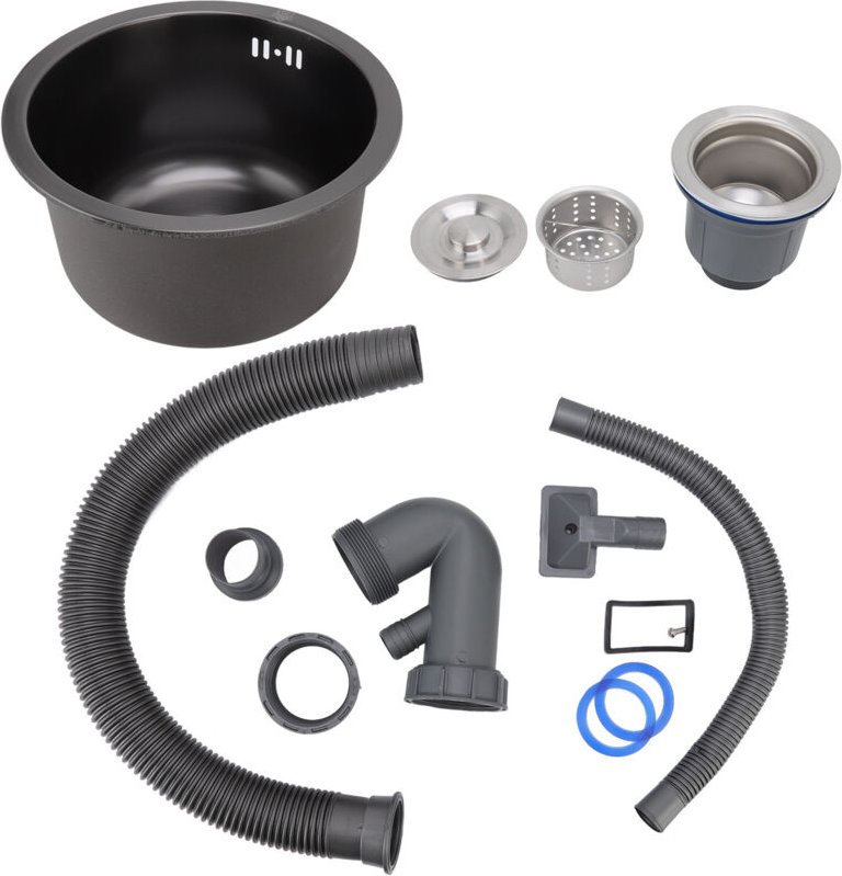 Eosnow Mini Round Küchenspüle Bar Edelstahl -Einzugsschüssel mit Abflusszubehör für Zuhause schwarz