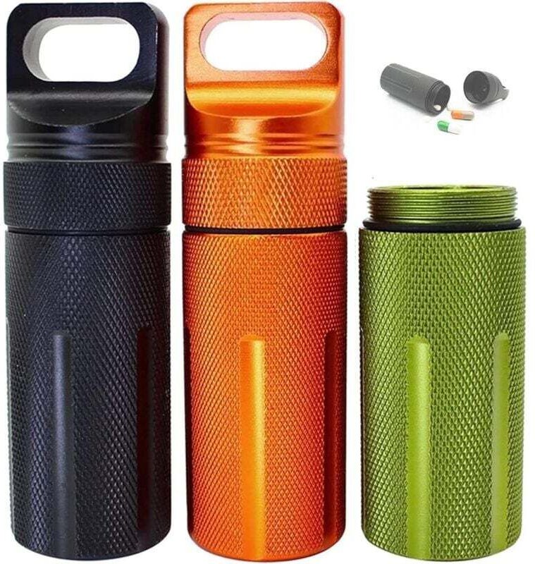 Pillendosen mit Schlüsselanhänger, Pillendose aus Aluminium, tragbare Mini-Pillenflasche, wasserdichte Mini-Flasche,