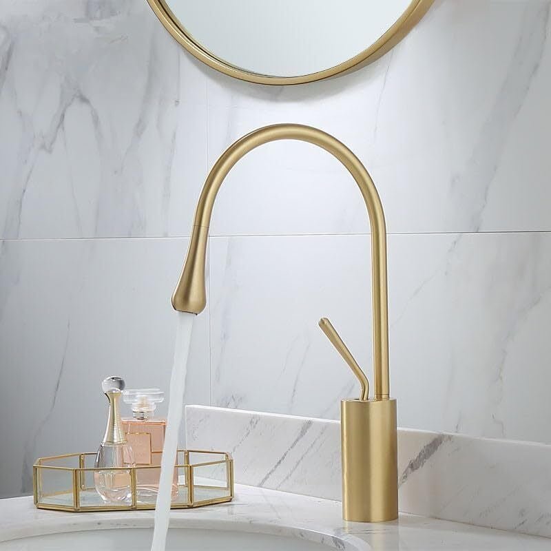 Einloch-Küchenarmatur, Warm- und Kaltwasserhahn, Mischbatterie (kurz, goldfarben)