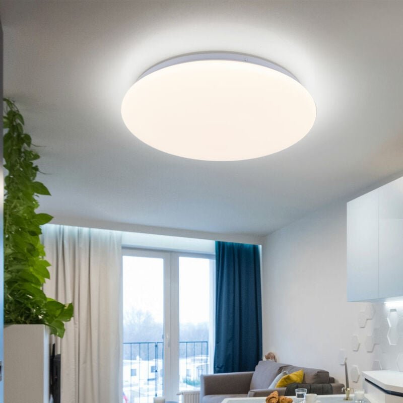 Etc-shop - Deckenleuchte dimmbar Wohnzimmerleuchte weiß Deckenlampe rund, Metall, led 17W 1600Lm warmweiß, DxH 33,5x6,5 ...