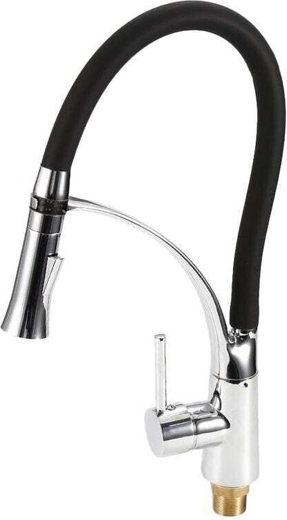 Aqrau Küchenarmatur, Warm- und Kaltwasser-Küchenmischbatterie, mit ausziehbarer Brause, Schwarz/Silber