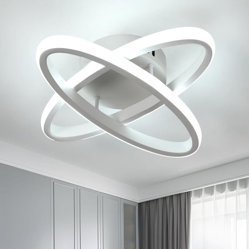 GOECO Moderne LED-Deckenleuchte, 27 W, 3075 lm, ovale Form, weißes Aluminium, geeignet für Wohnzimmer, Küche und Flur, k...