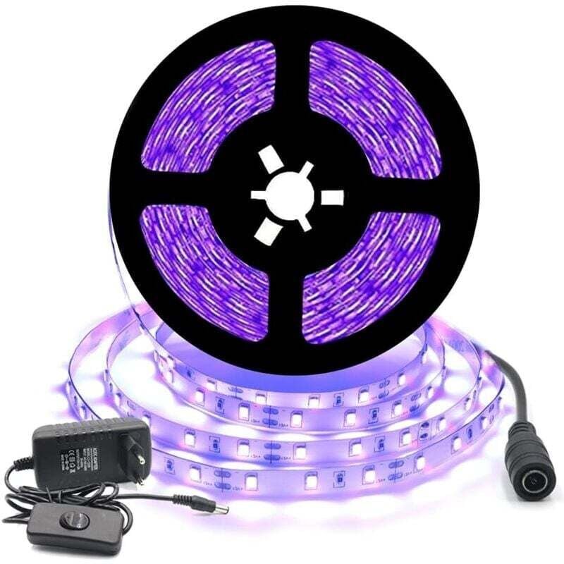 12 v Schwarz uv LED-Streifen-Kit 5 m 300 LEDs IP20 300 LEDs SMD2835 Lila Streifen mit Transformator/Netzteil für Innende...