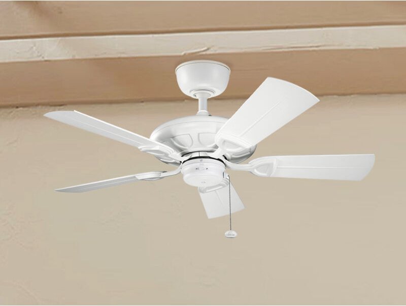 Elstead Kevlar 107 cm Deckenventilator mit Zugkette und 5 Flügeln, Mattweiß Finish: Mattweiß Material: Aluminium Höhe: 3...