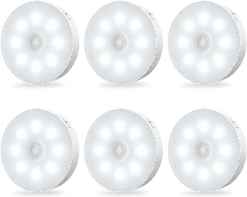 Bewegungsaktivierte Schrankleuchten – Wiederaufladbare, selbstklebende LED-Nachtlichter mit Sensor, 6er-Packung mit kons...
