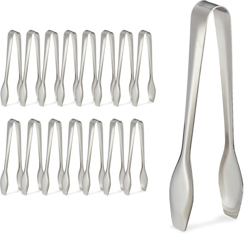 Zuckerzange, 16er Set, Edelstahl, Servierzange für Würfelzucker, Süßigkeiten, Pralinen, Candybarzange, silber - Relaxday...