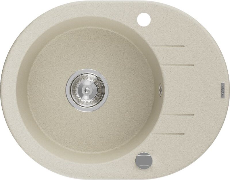 Mexen Kevin Granitspüle mit einem Becken und einer Abtropffläche 586 x 458 mm, Beige, Siphon chrom -