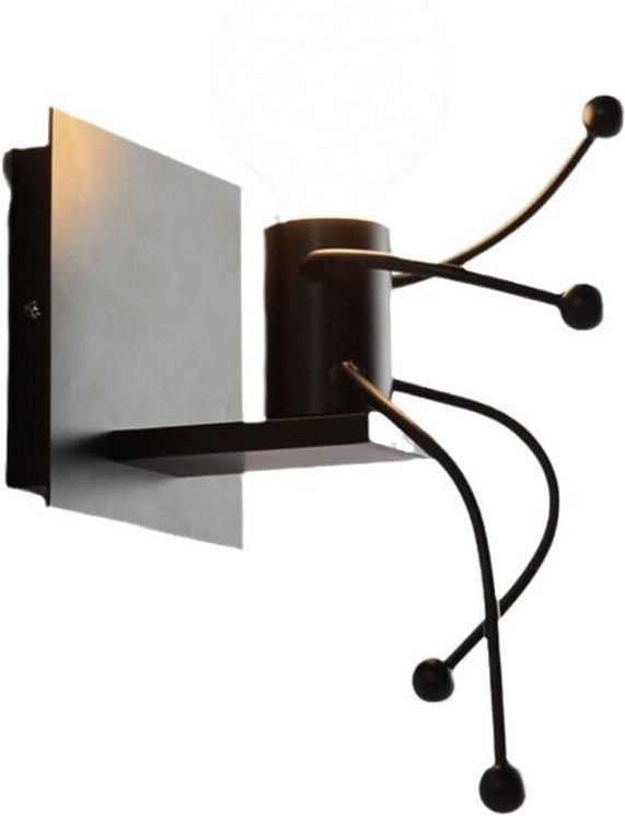 Badezimmerspiegel-Frontleuchte, kreative Vintage-Cartoon-Wandleuchte mit kleinem Mann, schwarz