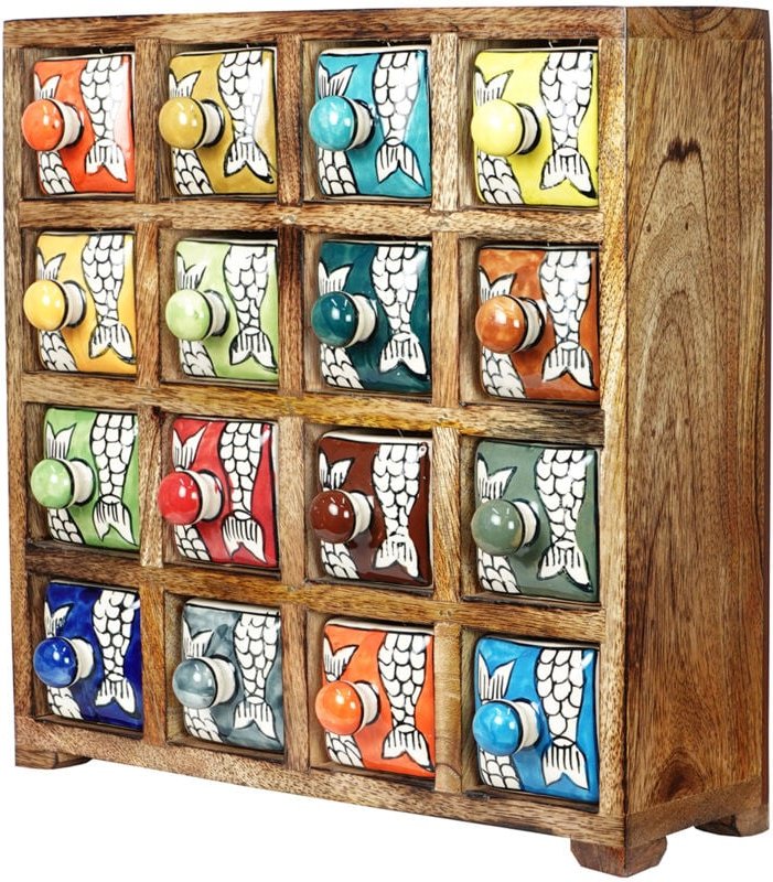 Gewürzregal, 16 Schubladen, Boxen und Schmuckkästchen, braun, rechteckig, 30 x 30 x 11 cm - Signes Grimalt