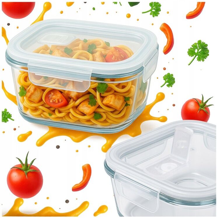 Glasbehälter, quadratische Lunchbox, 520 ml, für Speisen, Abendessen, Salate
