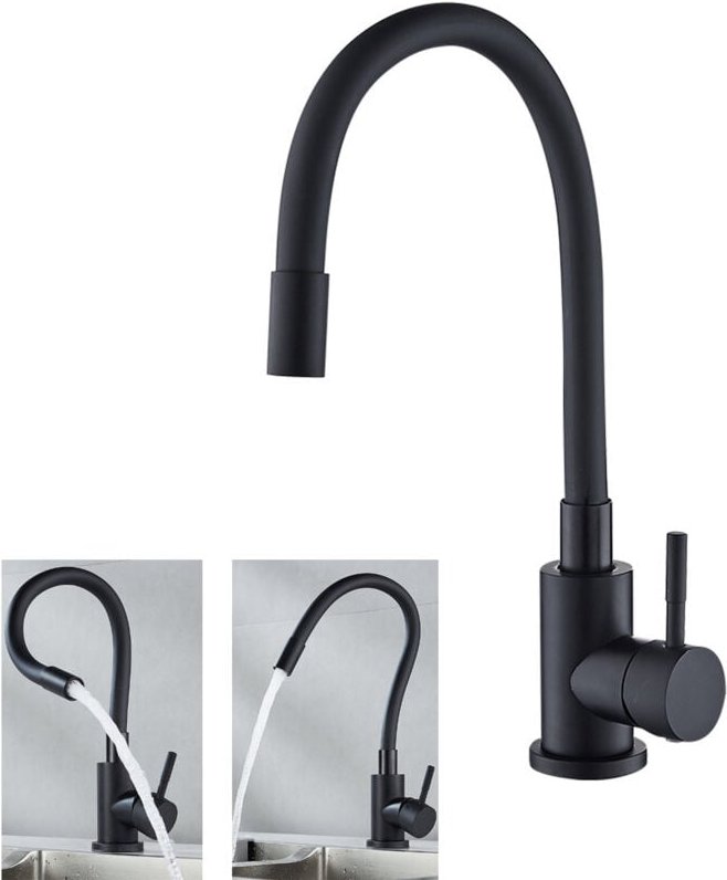 Thumbnail - Schwarzer Küchenarmatur, flexibler 360° drehbarer Küchenarmatur, Küchenmischer, Spültischarmatur mit flexiblem Auslauf, ...