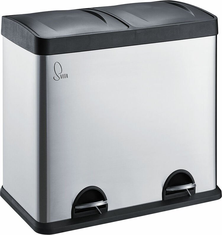 Svita - T2X24 Mülleimer Edelstahl Papierkorb Abfalleimer Mülltrennung 48L silber