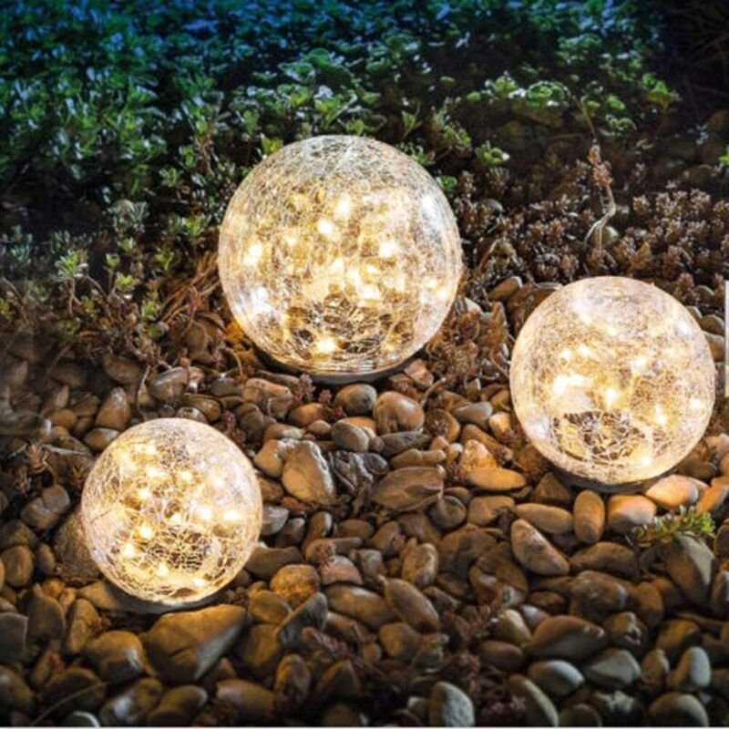 Solar-Gartenleuchten, wasserdichte Glaskugel mit warmweißem LED-Licht für die Außendekoration von Einfahrt, Terrasse, Ho...