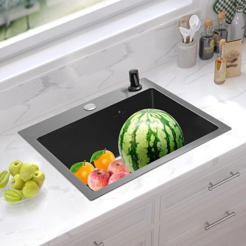 Einbauspüle Küchenspüle Edelstahlspüle Spülbecken mit Ablaufgarnitur Set Schwarz