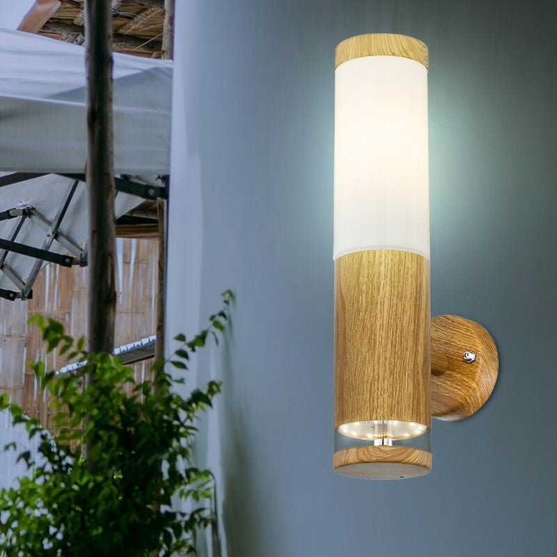 Außenlampe Wandleuchte Aussen Edelstahl led Balkon Aussenleuchte Wand, Holz Optik mit Deko led, 1x E27, BxH 8,5 x 35 cm